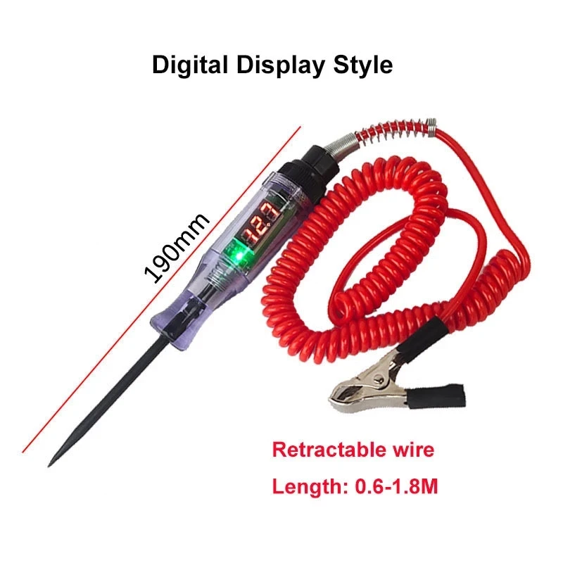 

Newest Car Voltage Electric Circuit Tester 6V 12V 24V DC Digital Display Long Probe Pen Automobile Diagnostic Tools Auto Repair