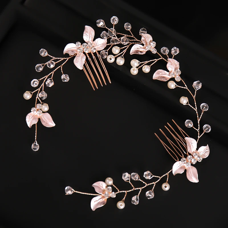 Hair Accessories Bridal Hair Accessories Bridal Jewelry Set Handmade Rose Gold Silver Color Hair Combs For Bride Women Pearls Hairbands Wedding Hair Accessories Bridal Jewelry