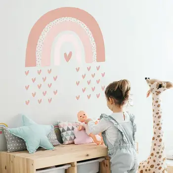 Love Heart Rainbow Wall Stickers Boho PVC Decals Self Adhesive Cartoon Sticker For Nursery Kids Room Girls Bedroom Decor 2