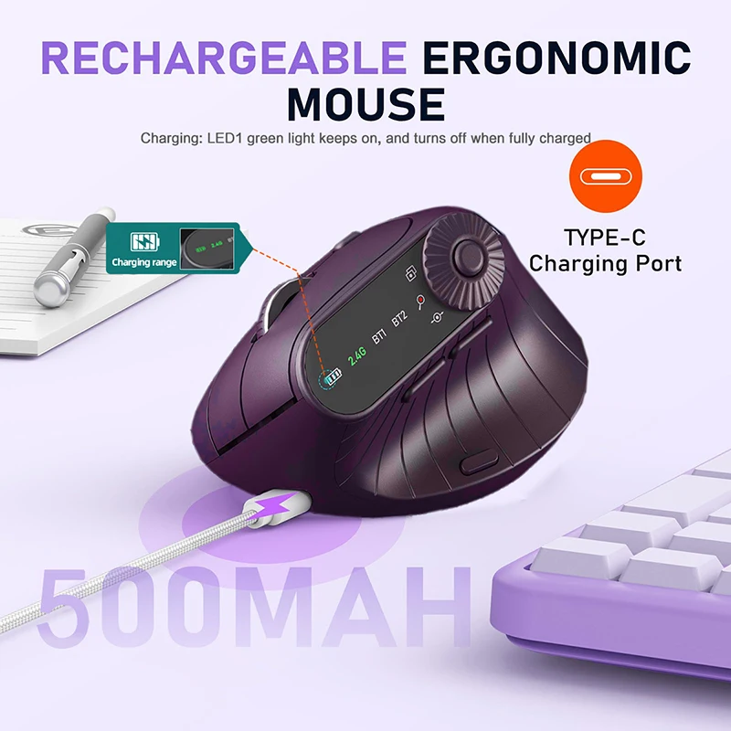 Jomaa BT5.0 Wireless Vertical Mouse Function Adjustment Knob 8 Buttons Rechargeable Ergonomic Mice For Win/IOS/Android wireless mouse,ergonomic mouse