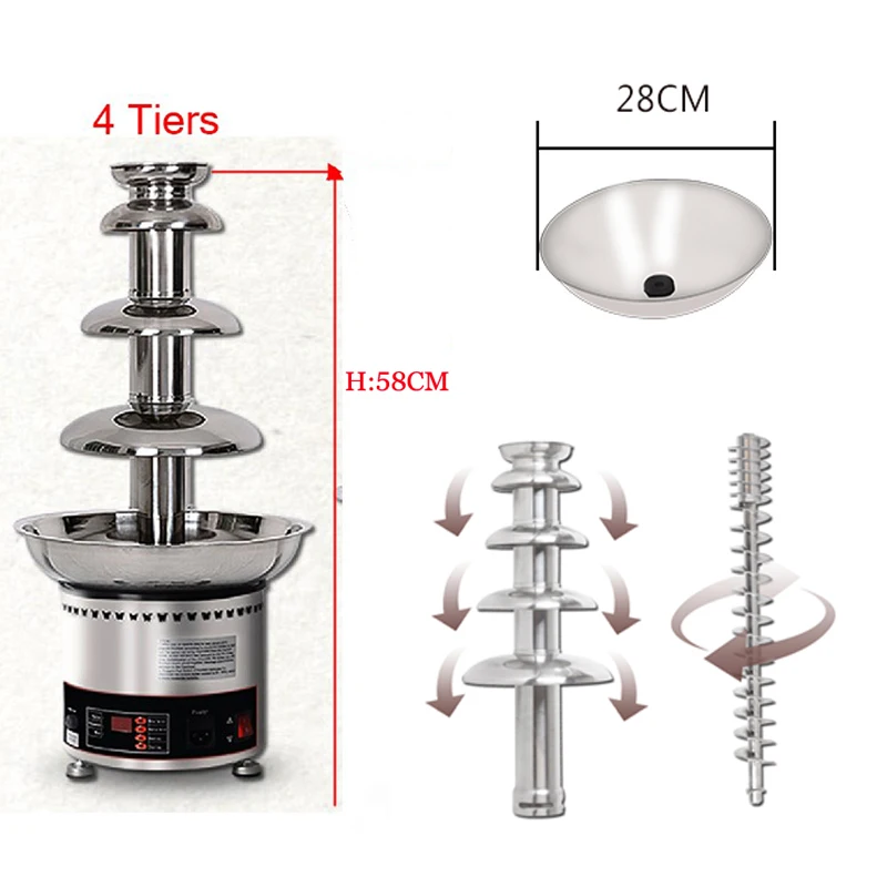 

Electric 4 Tiers Chocolate Fountain Machine Design Melting Heating Fondue for Party Christmas Household Machine
