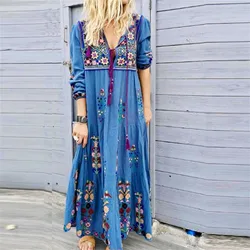 Bohemian Plus Size Dresses For Curvy Women Long Sleeve V Neck Flowy Dresses For Women Fashion Summer Vacation Dresses For Women