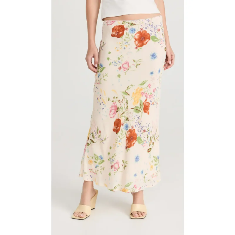 

2023 Summer Top Quality Women Fashion Prairie Chic Floral Print Wave Cut Trumpet Mid-Calf Skirt for Holiday