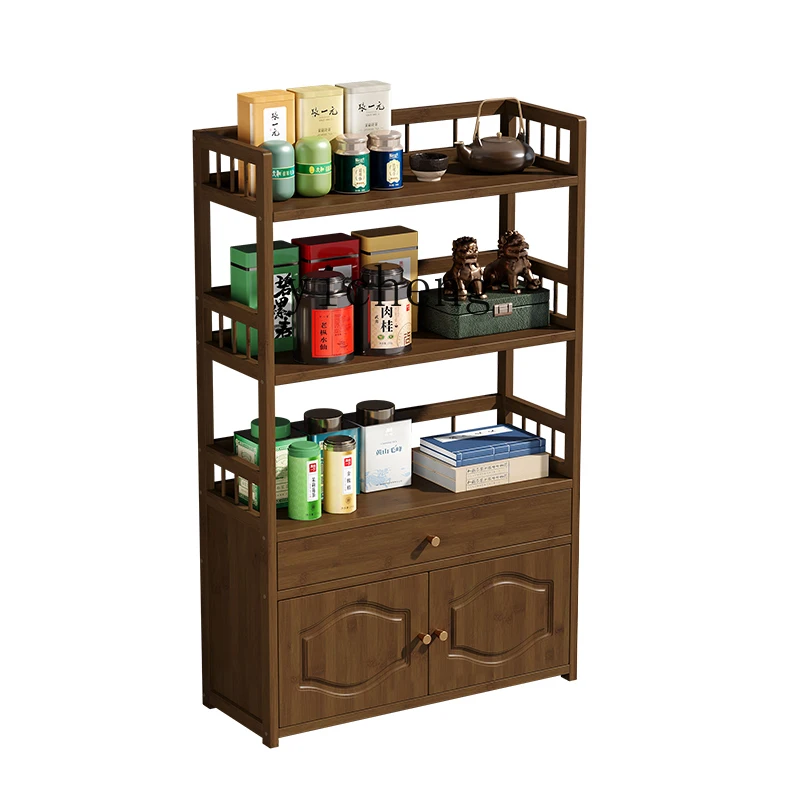 

XL Tea Cabinet Bamboo Solid Wood Side Cabinet Side Table Office Teaware Storage Rack Tea Cabinet