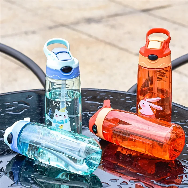 500ML Water Bottle with Straw Female Children Large Portable Travel Bottles Sports Fitness Cup Summer Cold Water with Time Scale water bottle