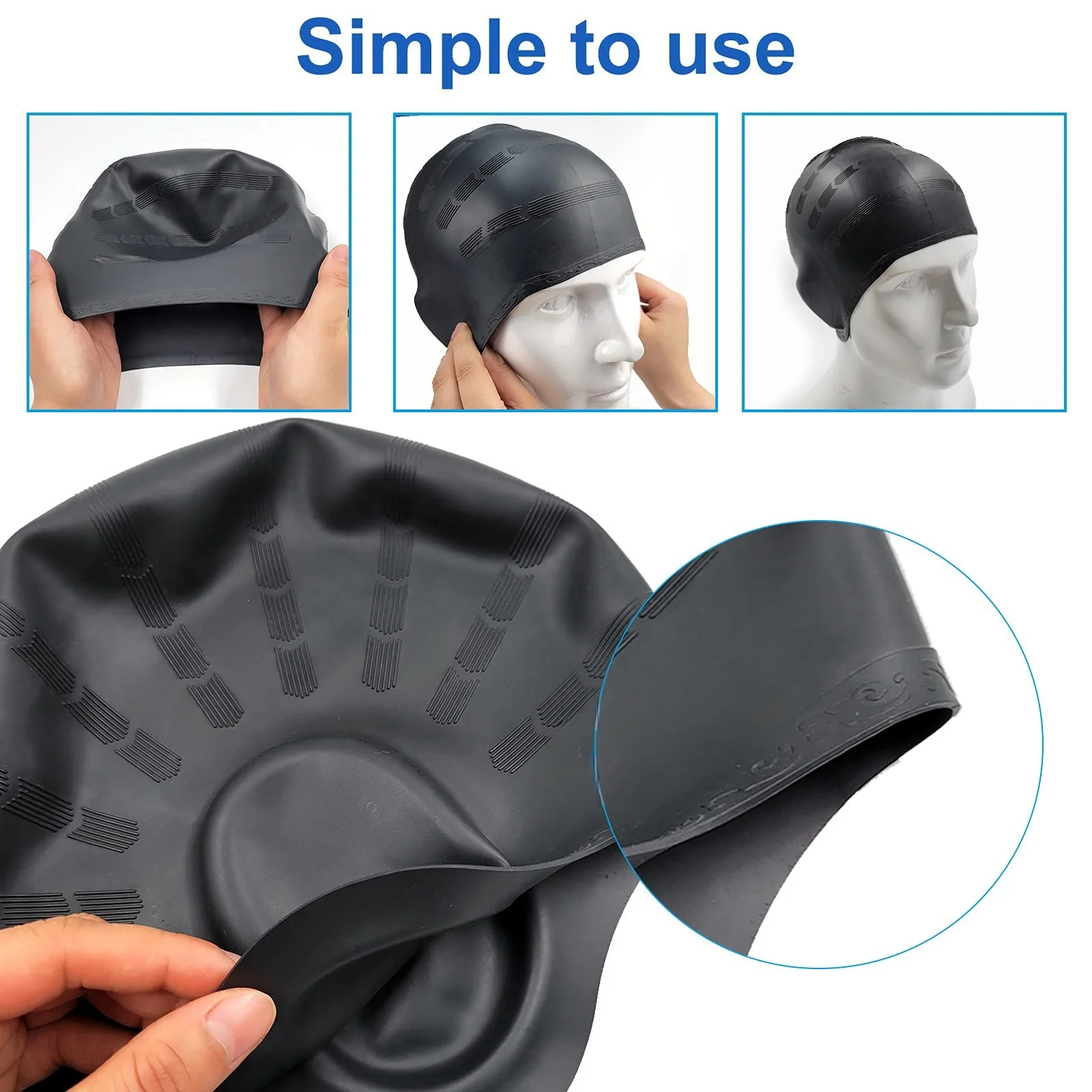 Professional Durable Silicone Swimming Cap with Ear Pockets for Adults and Teens Protects Long Hair and Provides High Elasticity 5