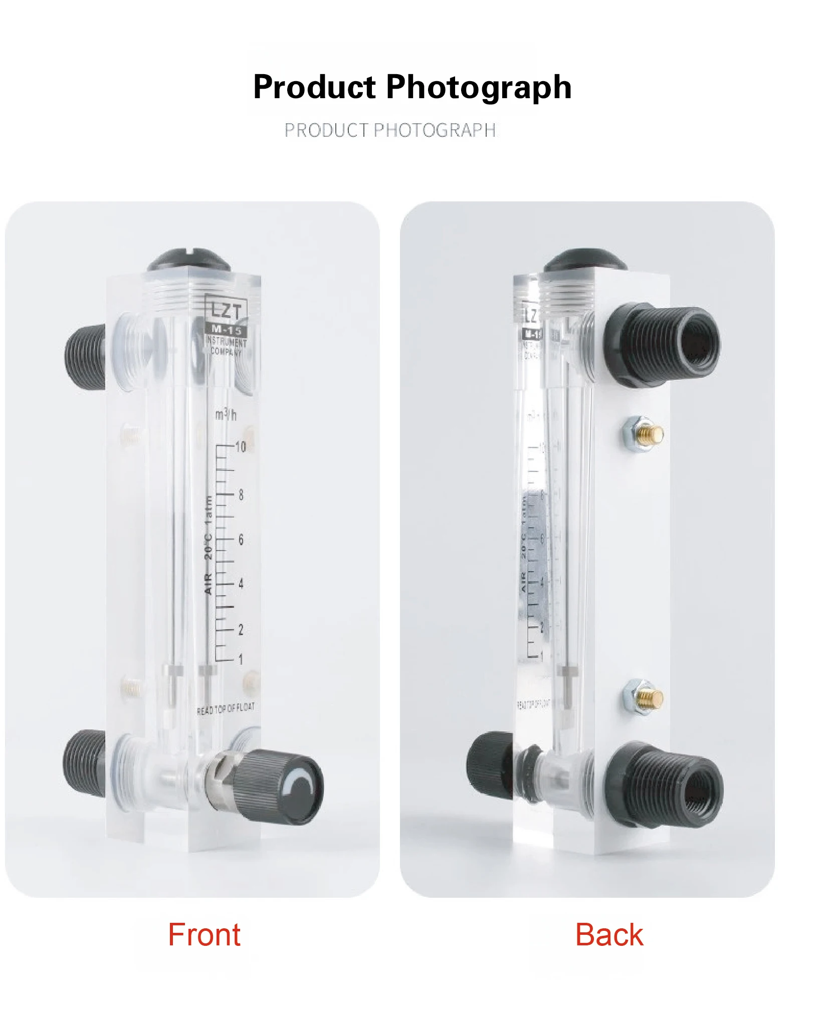 LZM-15ZT Gas Rotameter Flow Meter Acrylic Panel Adjustable Air Flow Meter Low Fl