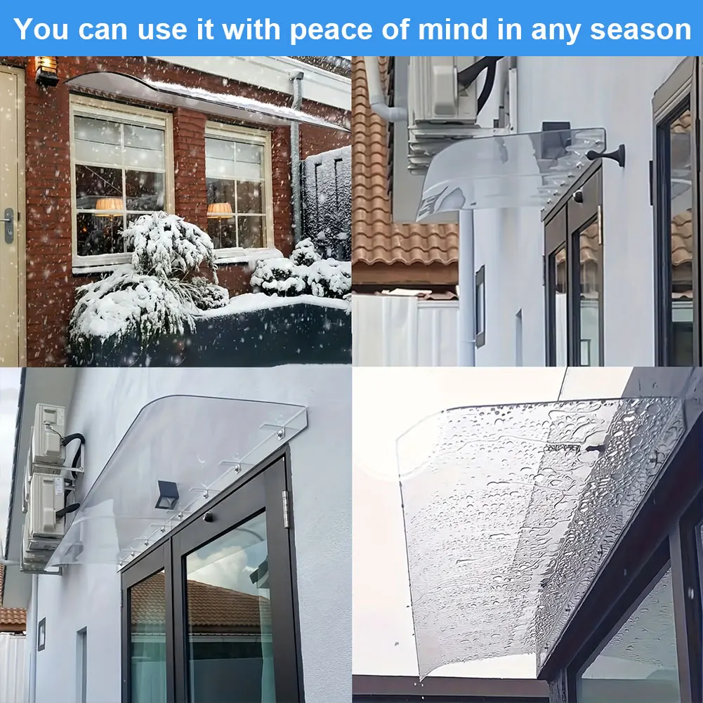 Window Door Wall Canop No Bracket Window Awning Canopy Transparent Invisible Rain Shelter Cover for Sun UV Rain Shelter