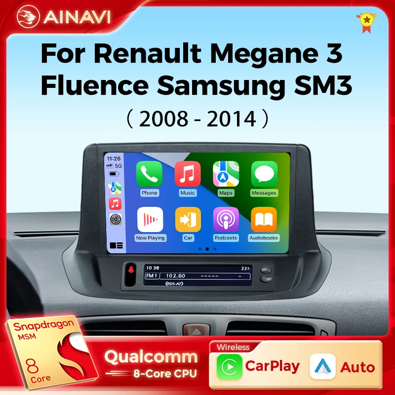 Автомагнитола Ainavi, мультимедийный плеер для Renault Megane 3 RS Fluence Samsung SM3 2008 2010 2014 Android, автомобильный беспроводной Carplay DSP 4G