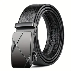 Men's Fashion Leather Belt with Automatic Buckle - High - Quality Business & Casual Strap - 120cm (Black - A)
