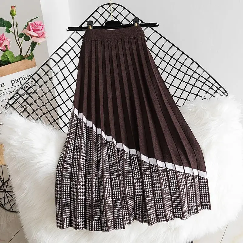 

Knitting skirt sweater female autumn and winter high waist long -style A -line skirt covering a thin pleated skirt long skirt