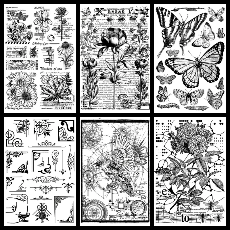11*16cm Clear Silicone Stamps Mechanostrider Plant Flower Butterfly Craft