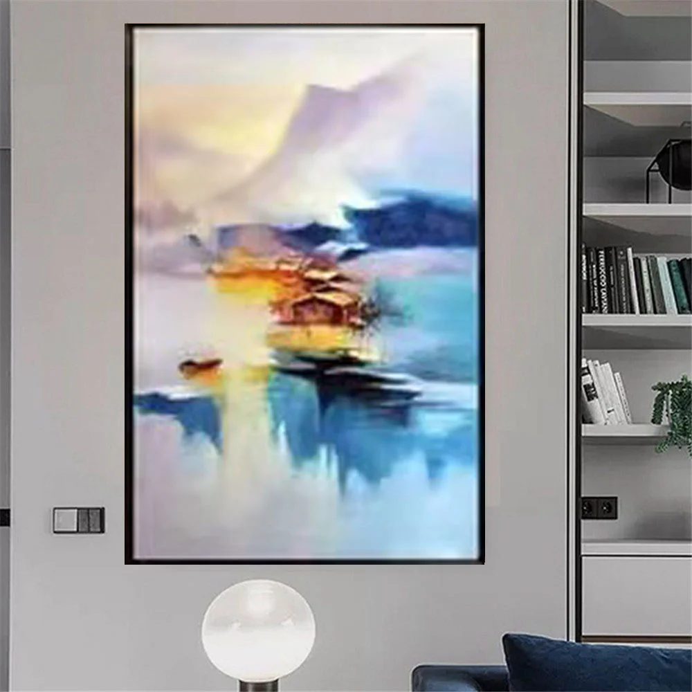 

Pure Hand-Painted-Seashore Oil Painting Seashore Landscape Sunrise Sunset Modern Abstract Wall Boat Art Living Room Home Porch