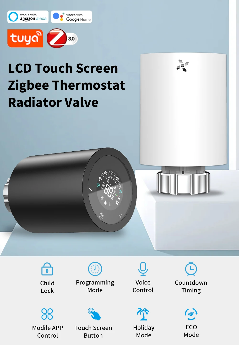 Description Picture 2 of itemSmart Life ZigBee TRV Thermostat Temperature Controller Radiator Valve Actuator Automatic Programmable LCD for Alexa Google Home
