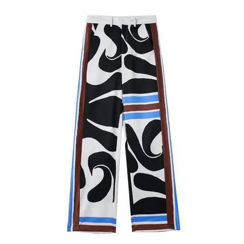 Fashion Autumn 2022 Streetwear Sets V Neck Vintage Long Sleeve Print Loose Shirt With Wide Leg Chic Female Long Pants