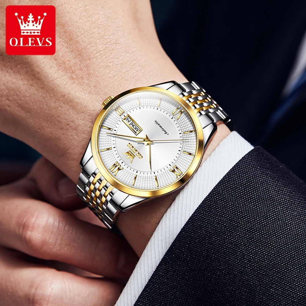 OLEVS 6657 Watch For Men Synthetic Sapphire Mirror 50M Waterproof Classic Mechanical Wristwatch Dual Calendar Luxury Man Watch