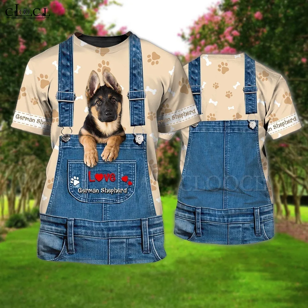 

HX Love Animals T-Shirts Funny 3D Graphic German Shepherd Spaniel Overalls Tops Casual Tees Men Clothing Dropshipping
