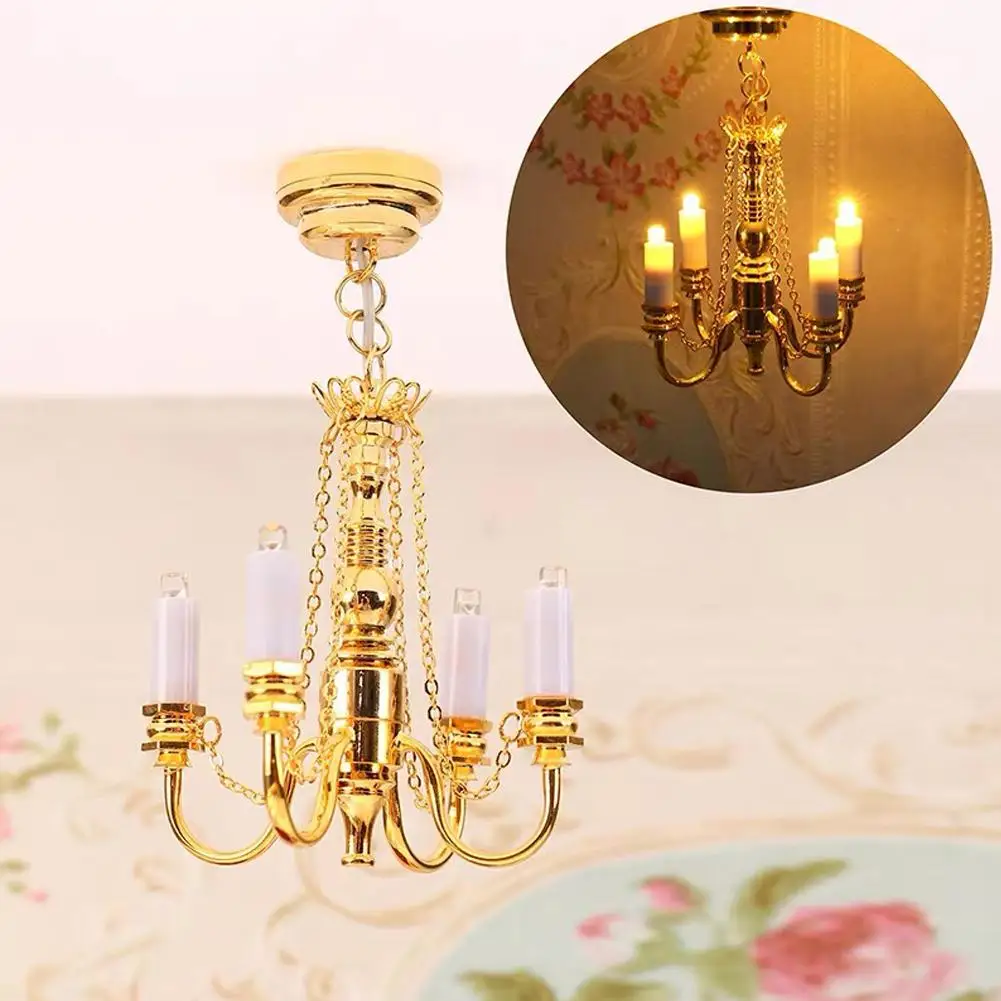 

1:12dollhouse Doll House /OB11/ Mini Retro Small Lamp Chandelier Tiny 4 House Mini Doll Cute Chandelier Luxury Decoration G A1D4