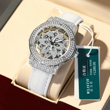 Popular women's watch with fashionable large dial, pentagram waterproof watch for girls, snowflake rotating hollow women's watch