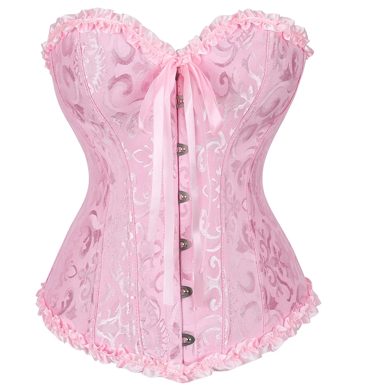 

Corset Top Bustier Overbust Lingerie Women Sexy Lace up Plus Size Brocade Vintage Halloween Costume Red Black Green Pink Blue