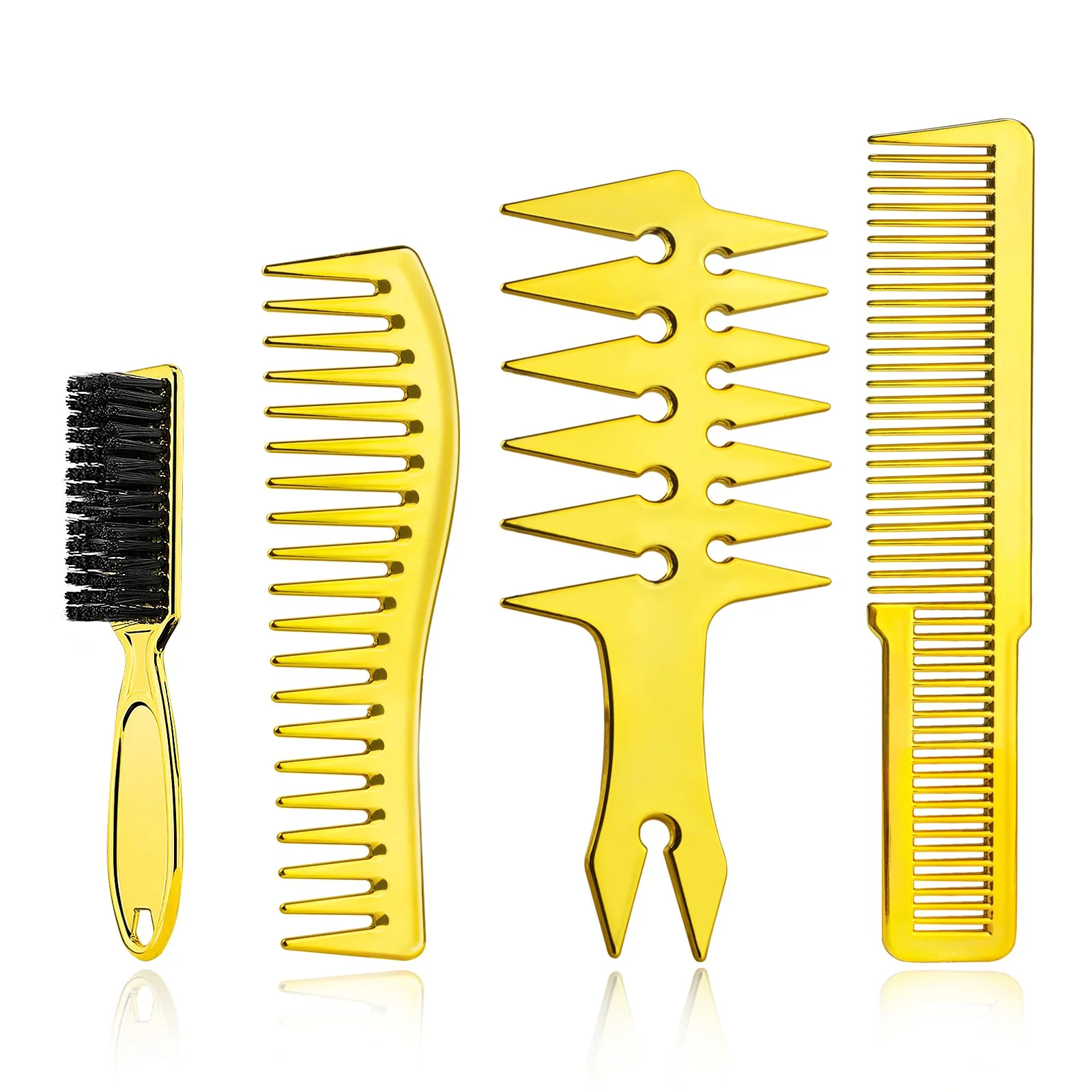 4PCS Barber Gold Silver Set Includes Water Spray Men Oil Head Fade Comb Clipper Combs Neck Brush Duster Hairdresser Styling Tool