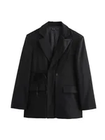2024 Autumn and Winter New Arrivals Women's Cross Lace Fake Two-piece Double-Layer Lapel Double-Breasted Wide Suit Jacket 1