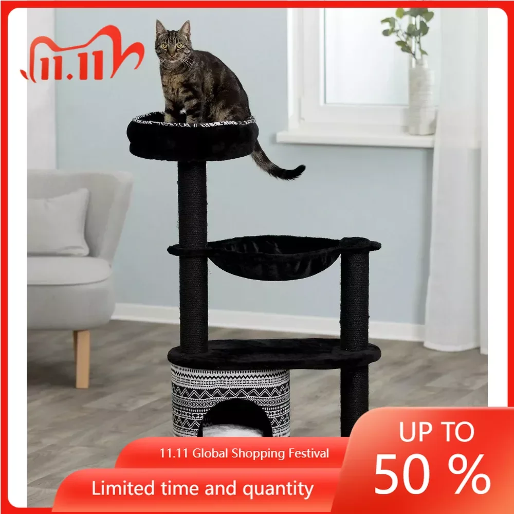 

Black Pet Hammock for Wall Mounted Cats Giada Plush & Sisal 4-Level 44 Cat Tree With Scratching Posts Chats Condo & Hammock Bed