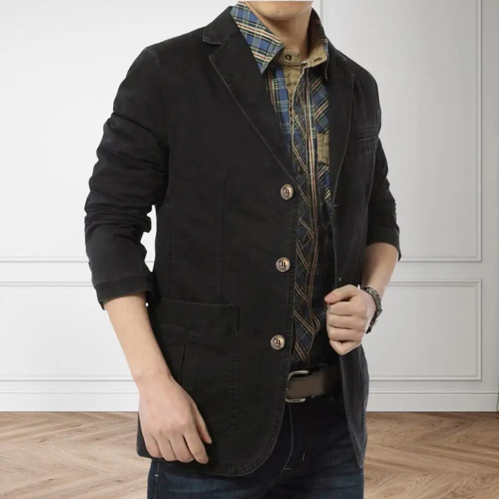 Description Picture 4 of itemMen Suit Coat Long Sleeve Lapel Collar Single-breasted Slim Fit Pockets Keep Warm Cotton Male Casual Blazer Jacket Casual Blazer