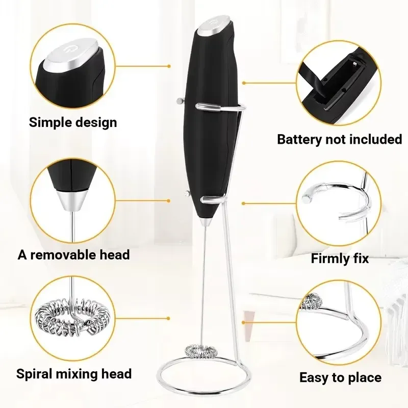 A Hand Held Coffee Foam Maker Electric Milk Foaming Machine Battery Foam Maker with Bracket for Coffee Latte Cappuccino