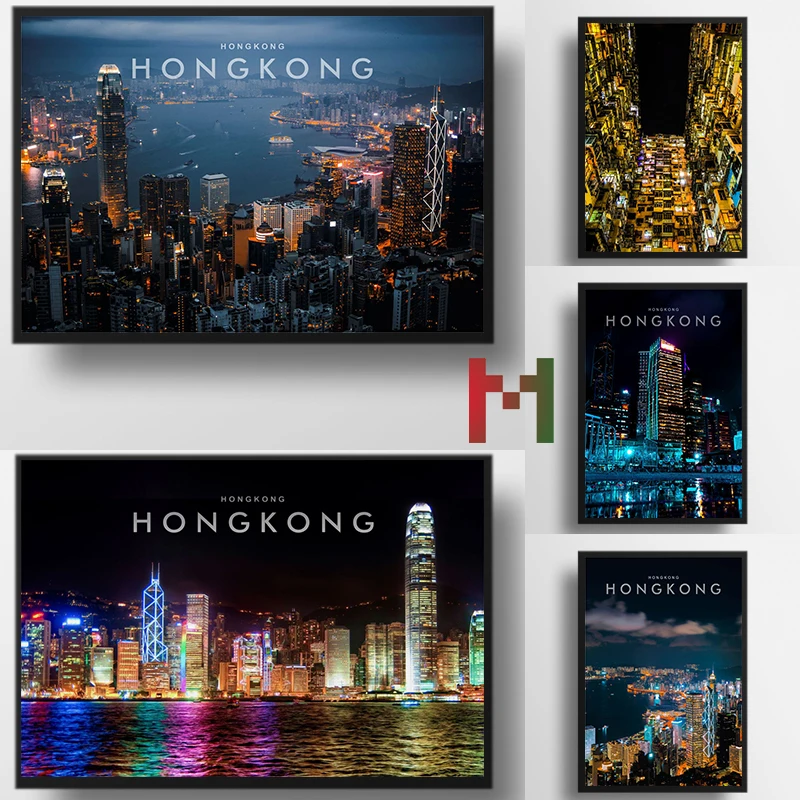 Asia Big City Hongkong City View Poster Canvas Printing Hongkong Night City View Wall Decor Decorazione Estetica Da Parete In Viaggio