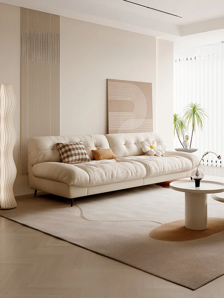 

French Milk Powder Fengyun Duo Technology Cloth Living Room Household Modern Three Person Fabric Art Sofa