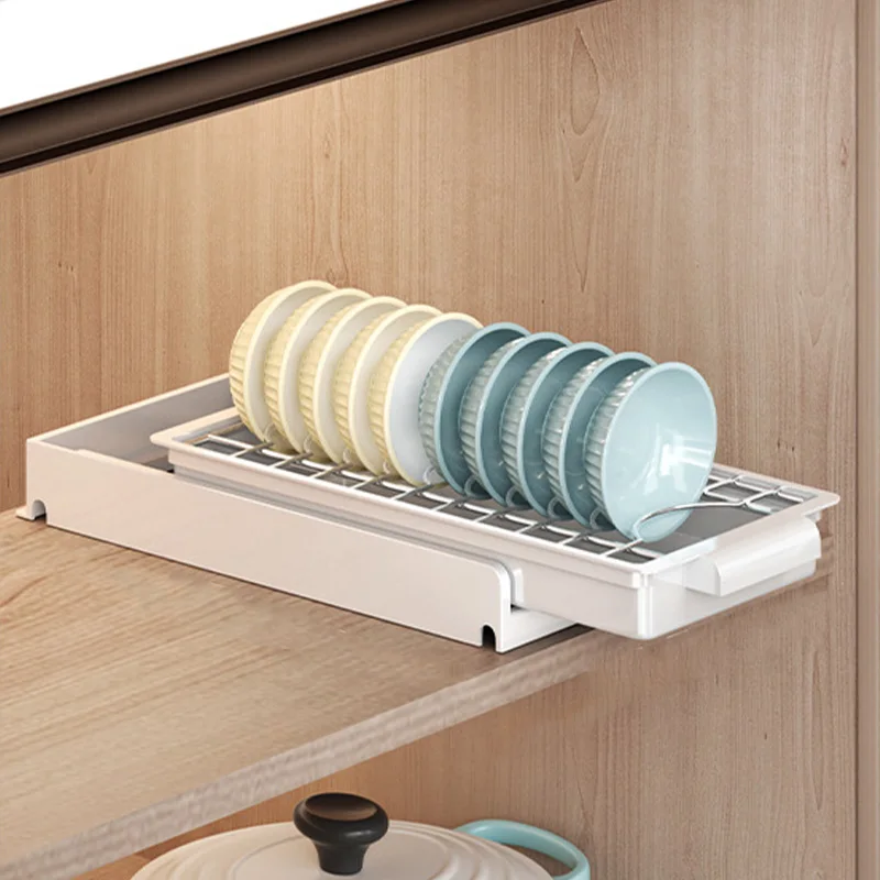 Kitchen Dish Rack Drawer Drying Rack Pull-out Sliding Bowls Dishes Drainer Storage Rack Sink Cabinet Organizer Tableware Holder