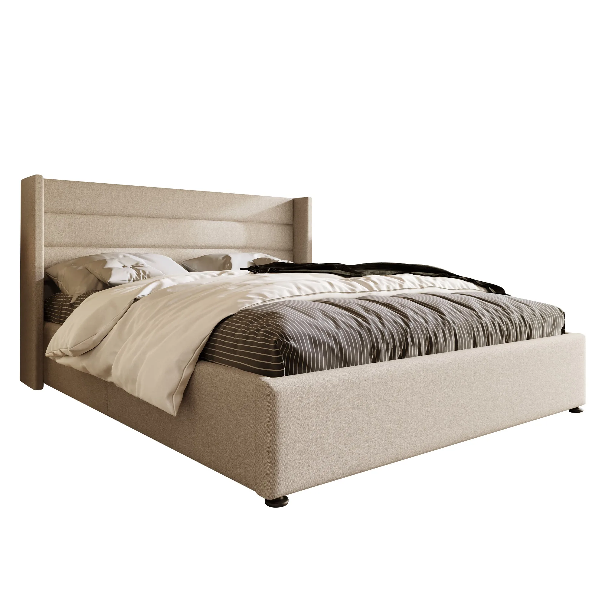 Stauraumbett 180x200cm, gepolstertes hydraulisches Doppelbett mit Holzlattenrost, beige Leinen. – Detail 17