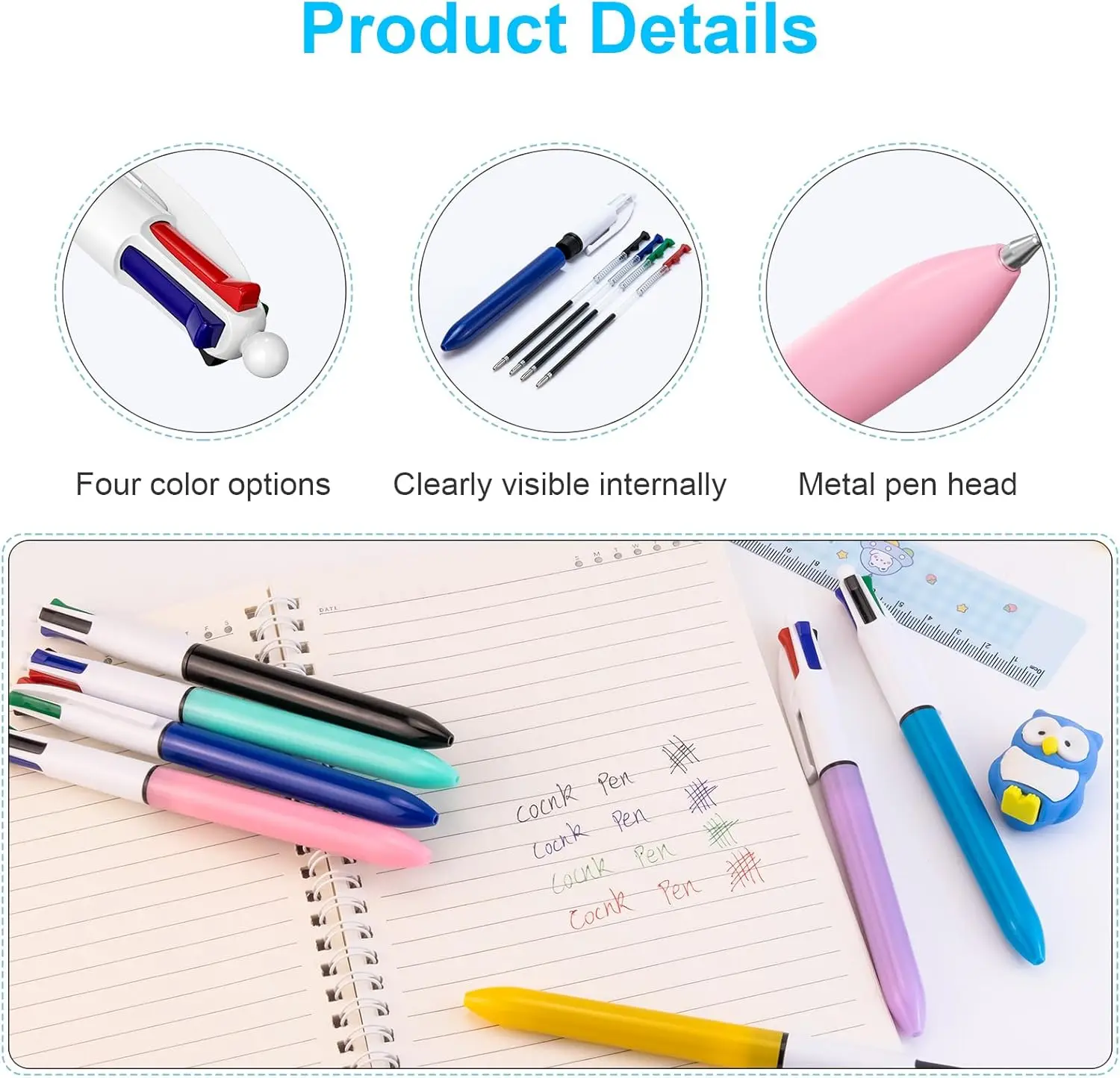 Ballpoint Pens Multicolor 4-in-1 Colored Smooth Writing 8 Pack for Planner Journaling 0.7mm Multicolor Pens ballpoint pen multifunction ballpoint pen multifunctional pen ball point pen