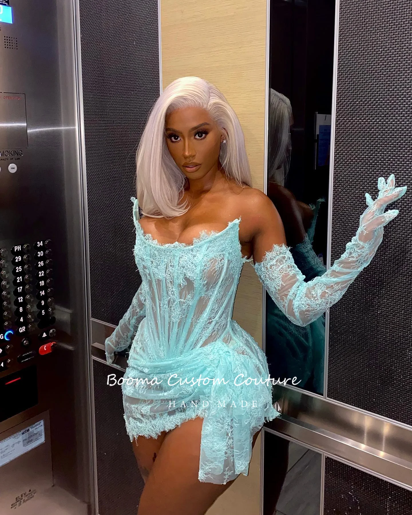 Booma Sexy Lace Mini Prom Dresses with Gloves See-through Strapless Boned Corset Above Knee Party Gown Night Clubbing Customized women prom dresses