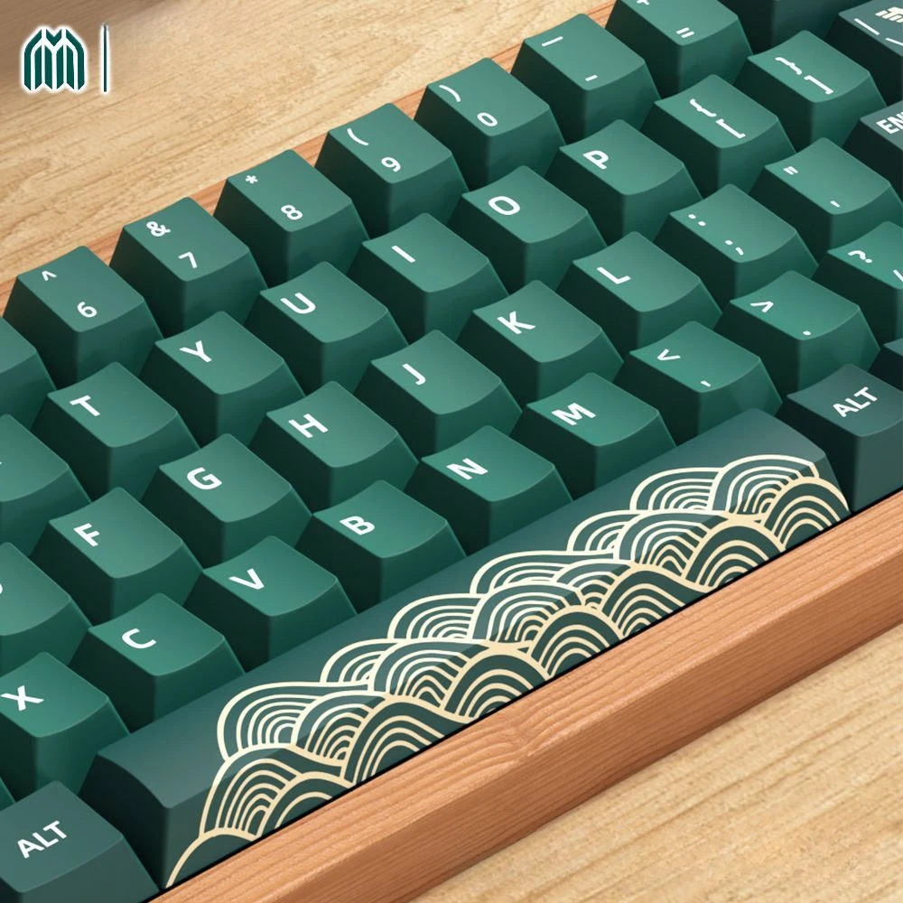Teclas Minimalistas Verdes Escuras Cereja Pbt Tema de Floresta Animal Cinco Lados Sublimação Térmica Teclado Mecânico 138 Teclas 158 Teclas