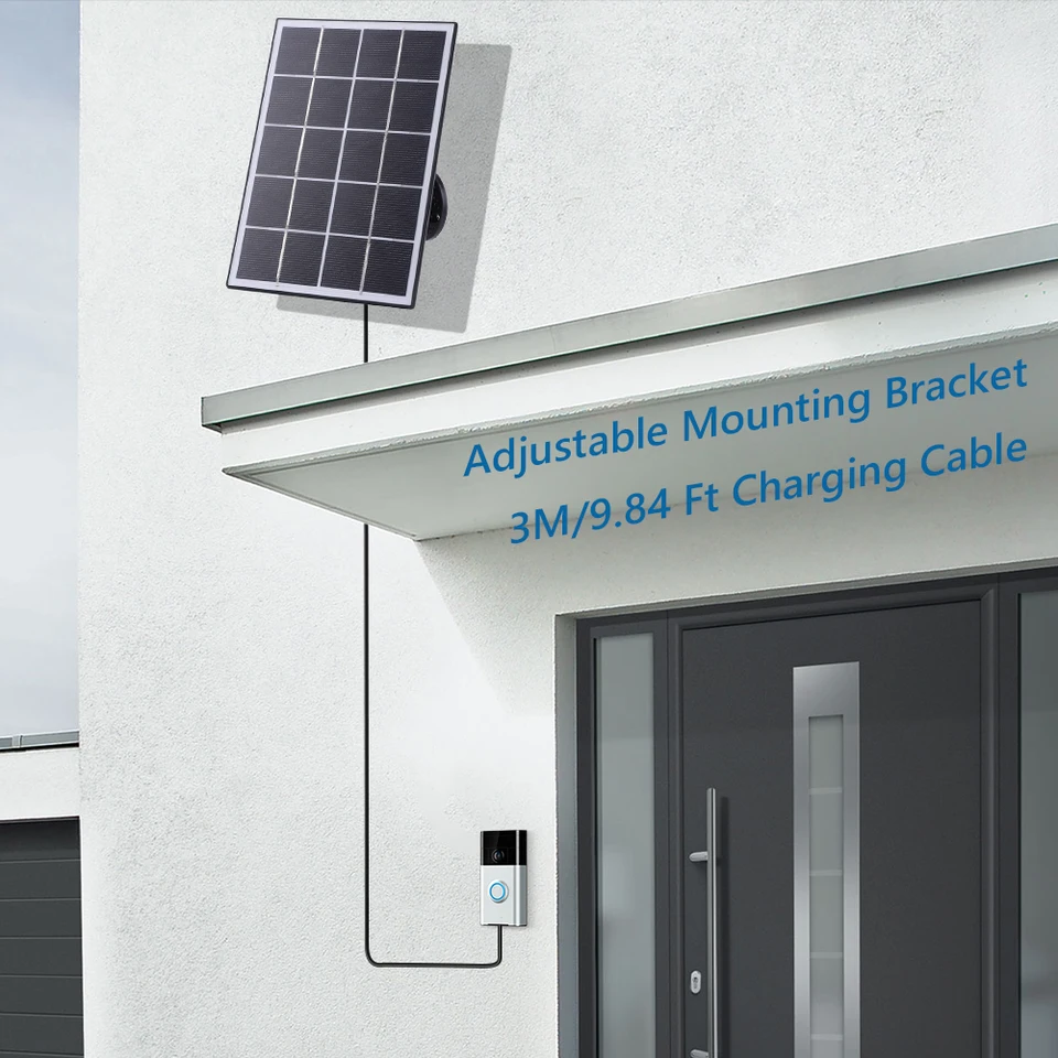 Caricatore Solare 6W/5V Per Ring Battery Doorbell (modello 2024) E Campanelli USB-C – Cavo 4m, Facile Da Montare, Resistente All’acqua