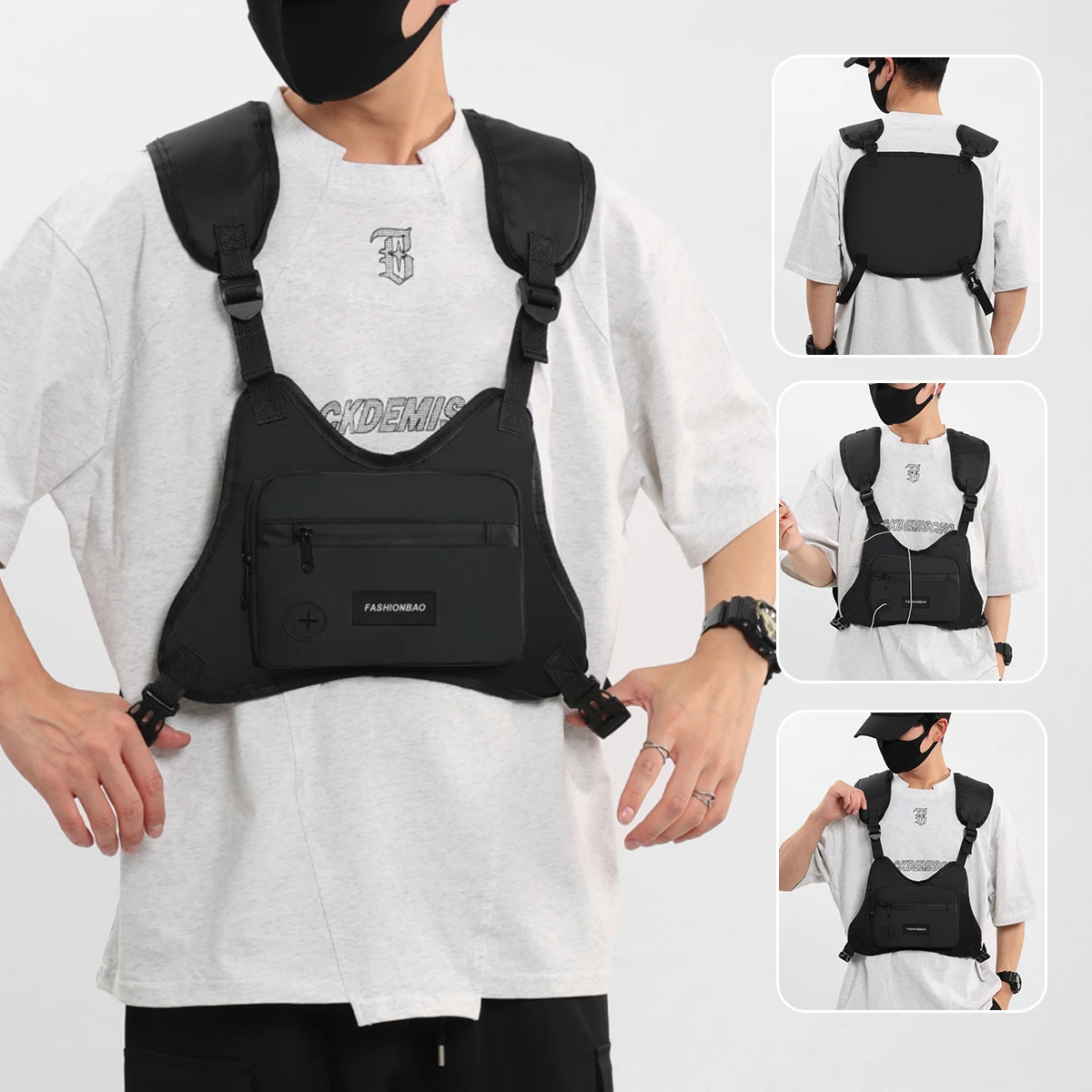 Vest Style Backpack Chest Bag Men's Tactical Bag Cycling Street Sports Chest Bag Multi-Functional Functional Style Vest Bag Sports Outdoor Mountain Climbing and Fishing