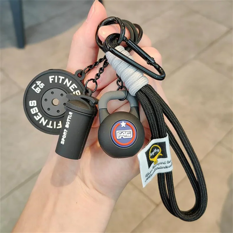 Hand-Woven Fitness Car Key Ring Anti-Lost Gym Lover Keychain with Weight Plate DIY Nylon Rope Pendant for Sports Enthusiasts
