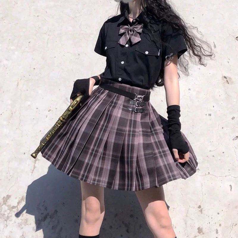 maxi skirts for women Korean Fashion Pleated Skirt Mini Skirts Womens 2021 Summer High Waist Kawaii Pink Black Plaid Skirt Harajuku Skirt Mujer Faldas long skirts