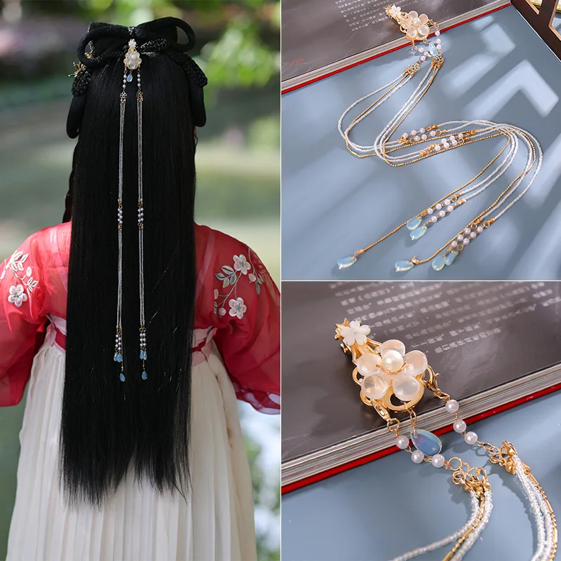 Handmade Simple Long Tassel Hairpin Rhinestone Headwear Women Bride Hair Ornaments Jewelry for Chinese Hanfu Cosplay Costume