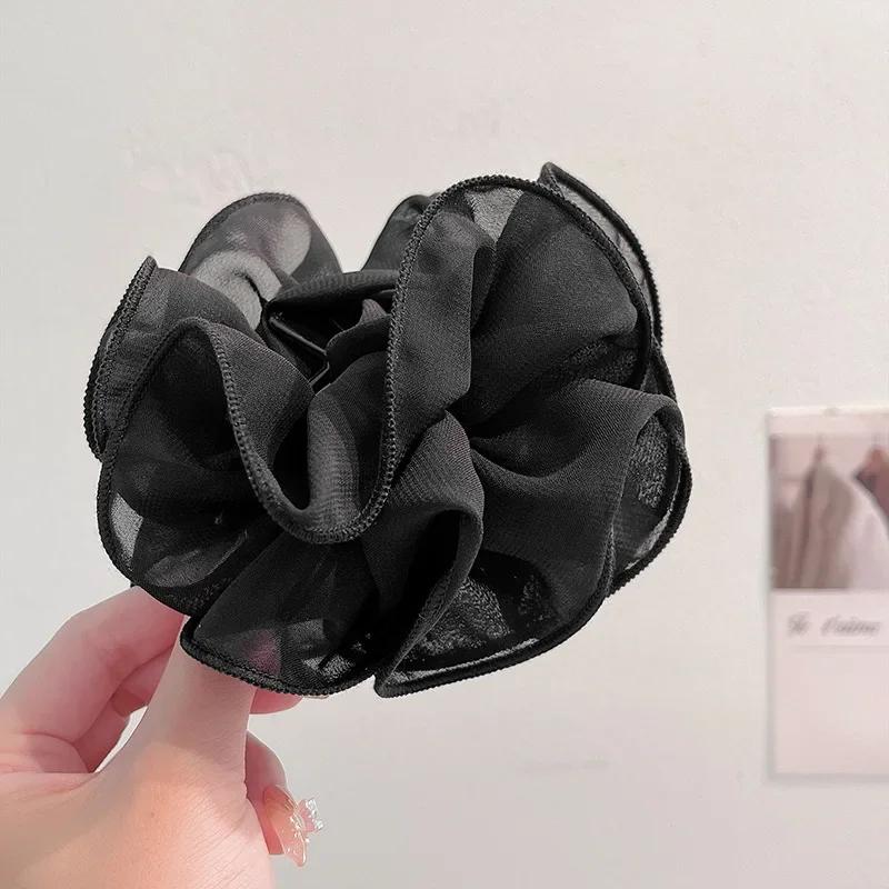 Neue große Chiffon-Klauenklammer, Haarschleife, große Größe, schwarzes Stoffband, Blume, Rose, Klaue, Kieferklemmen, Clips, Zubehör für Frauen – Detail 6