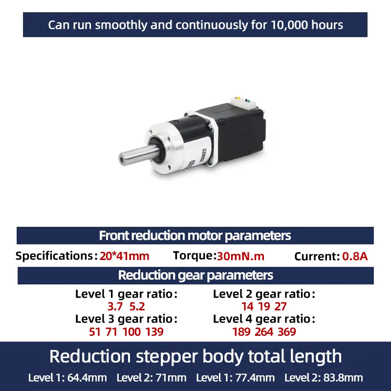 UMOT Mini Small Micro DC 20mm Nema8 Planetary Geared Stepper Motor with Output Torque 0.67-6Nm Gearbox Ratio 1:3.7-1:369 Reducer image 3