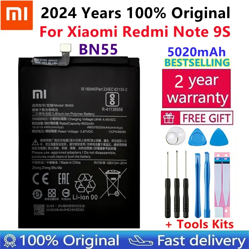 

100% Original 5020mAh Replacement Battery For Xiaomi Redmi Note 9S Note9S BN55 Genuine Phone Battery Batteries Free Tools