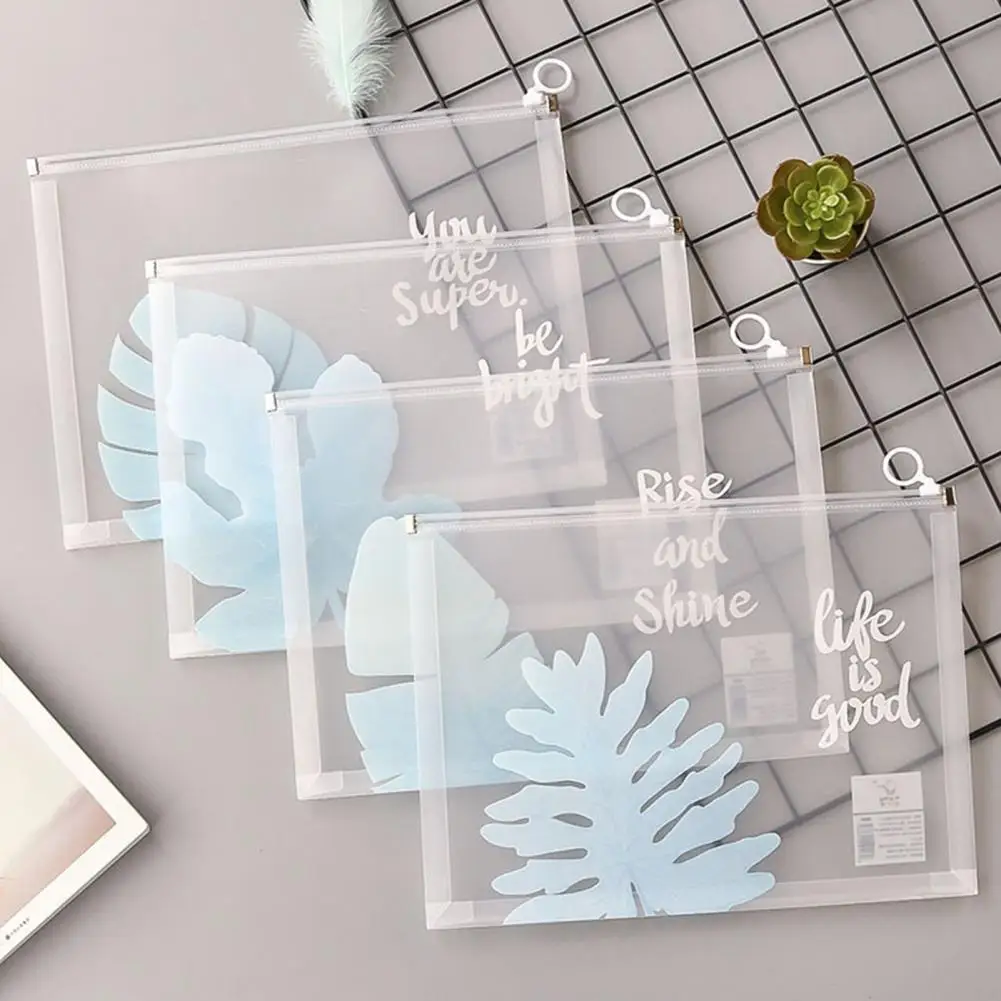 

4Pcs File Bag Transparent Plastic A4 File Storage Portable Waterproof Documents Filing Storage Bag File Folder Students Supplies