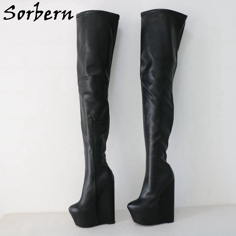 

Sorbern 21cm Crotch Thigh High Boots Unisex Wedges High Heels Fetish Drag Queen Shoes DIY Wide Slim Fit Calf Slim Fit Size 33-48