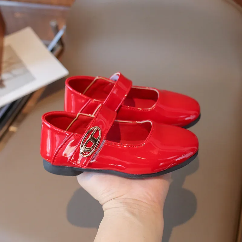 Girls' Red Leather Shoes New Children's Performance Single Baby Princess Children's Black Comfortable Lightweight Single Shoes - 5
