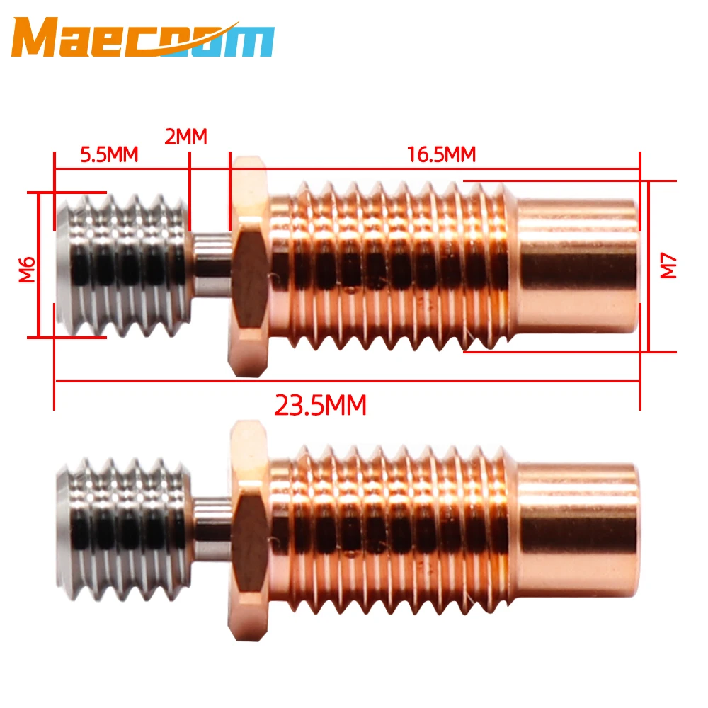 바이메탈 Heatbreak E3D V6 MK8 Ender3 CR10 Cr6se AC HOTEND 구리 및 티타늄 합금 업그레이드 모든 금속 목구멍 1.75MM 필라멘트