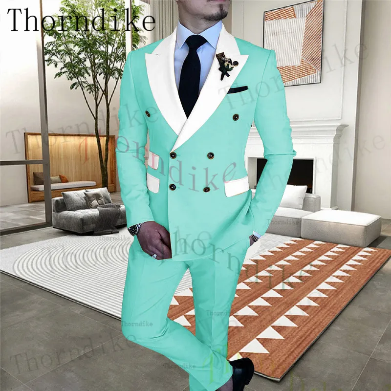 Thorndike Classy Wedding Tuxedos Suits Slim Fit Bridegroom For Men 2 Pieces Groomsmen Suit Male Formal Business (Jacket+Pants）