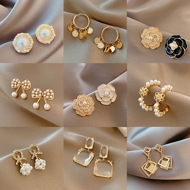 Minimalist Stud Earrings Camellia Disc Square Circle Bowknot Shell Pearl  Earrings for Women Girls Fashion Elegant Jewelry - AliExpress